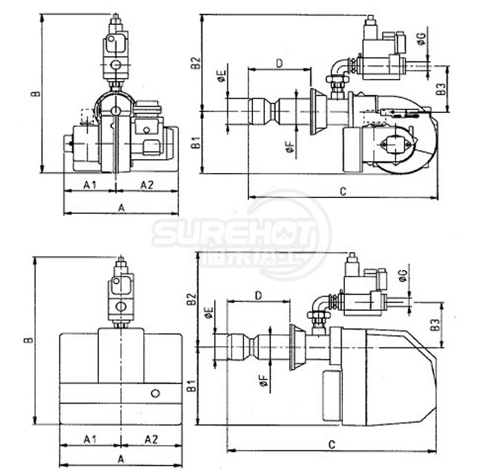 百得SPARK GAS30 P燃燒器尺寸圖